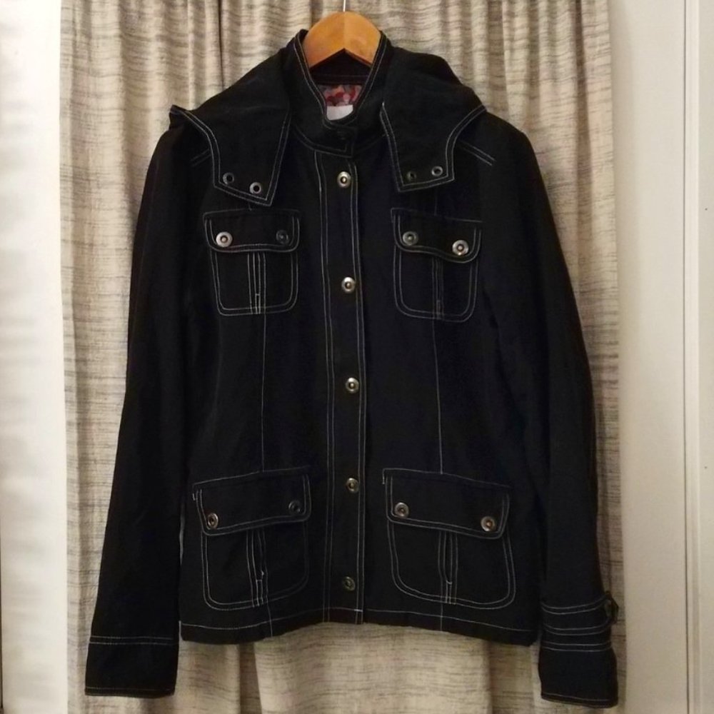 VINTAGE Y2K Point Zero Nicole Benisti Black Hooded Utility Jacket - M
